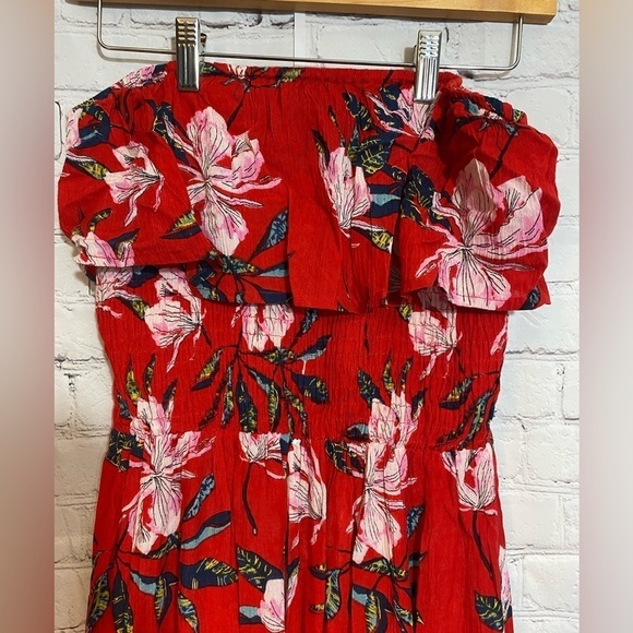 Sim & Sam Women Red Tropical Floral Strapless Midi Maxi Womens Size Medium Dress - Picture 4 of 7